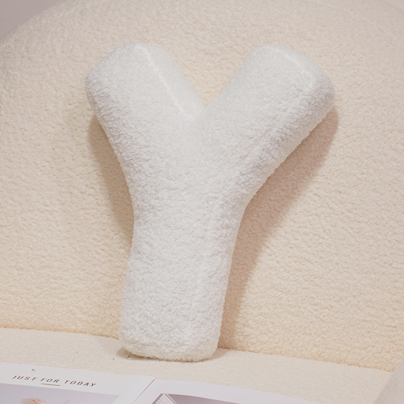 Letter Y alphabet plush pillow, white teddy plush cushion for sofa and bed decor