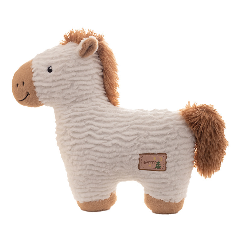 White horse plush pillow with fluffy mane and tail, 50cm soft animal cushion isolated on white background