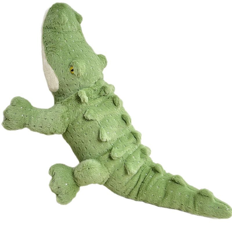 Green crocodile plush toy long soft stuffed animal isolated on white background