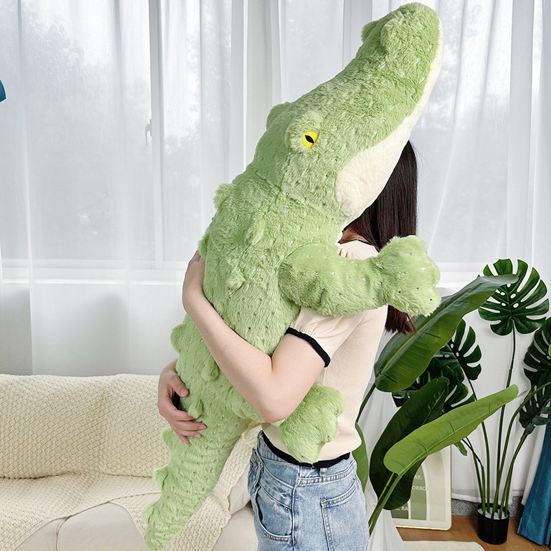 Long green crocodile plush toy with soft fluffy fabric perfect for hugging and cozy home comfort