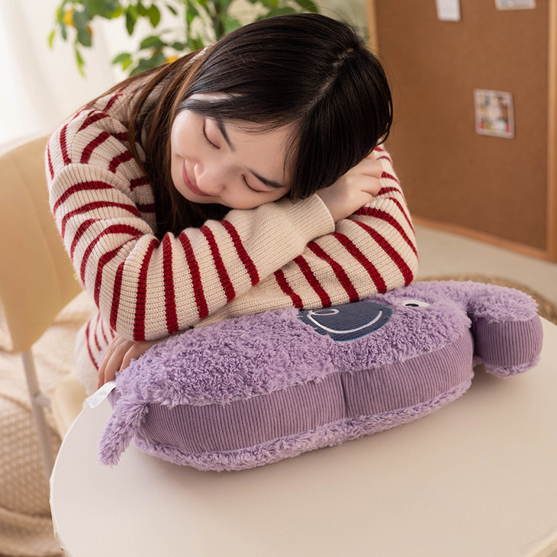Side view of maggie animal elephant plush pillow highlighting thick PP cotton filling, ribbed base detail and soft supportive cushion structure
