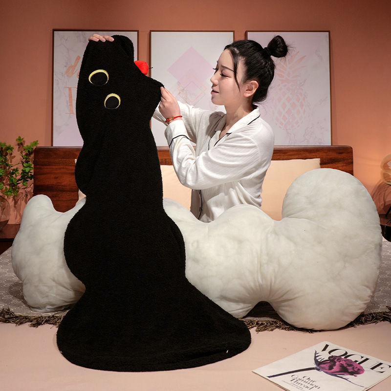 Cloud cat long plush pillow featuring removable plush cover and separate inner cushion insert for easy cleaning and maintenance