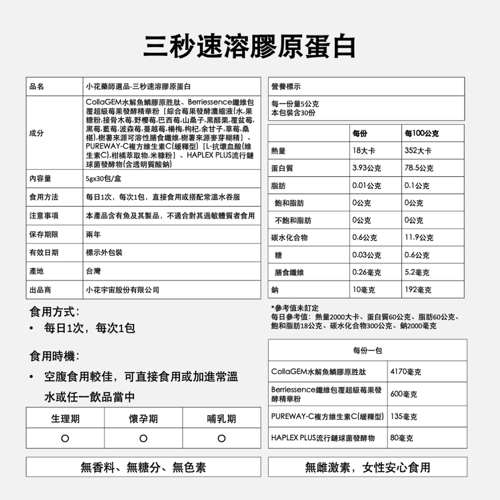 官網產品營養標示
