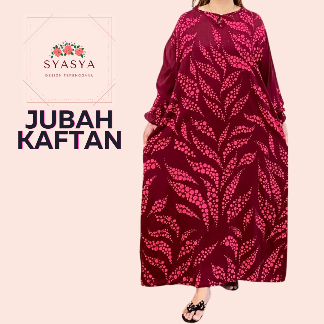 Jubah Kaftan By Syasya Design Bunga Padi Jubah Cotton Plus Size Jubah Lengan Panjang Kaftan Lengan Panjang Telekung Lily Rose