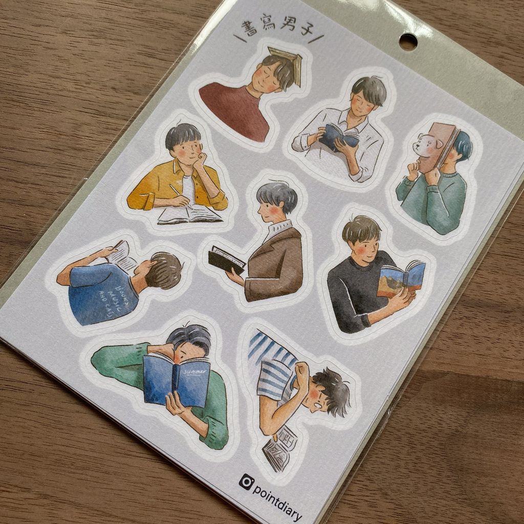 圖鑑貼紙_書寫男子