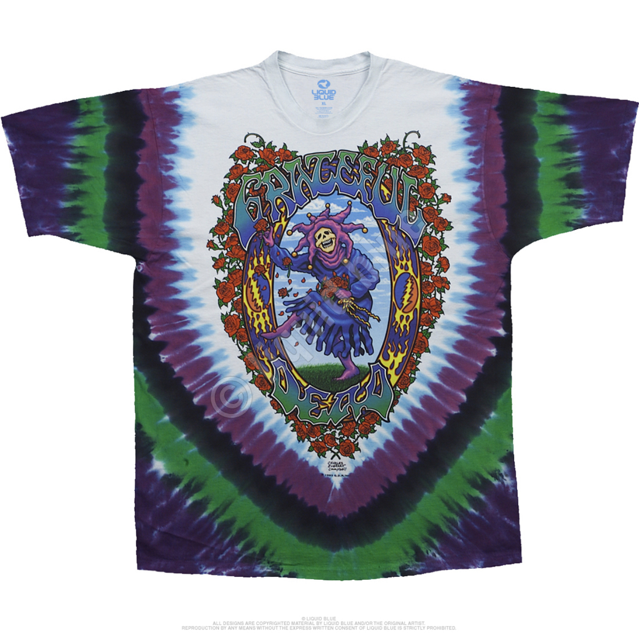 Grateful Dead Positive Vibrations Tie-Dye T-Shirt Tee Liquid Blue