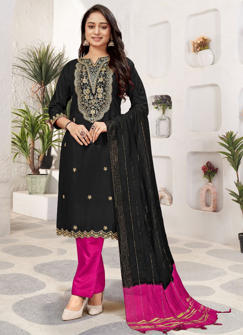 Black-Rayon-Festival Wear-Embroidery Work-Readymade Kurti Set-AL-FATHIMA-SHREELEELA-1005
