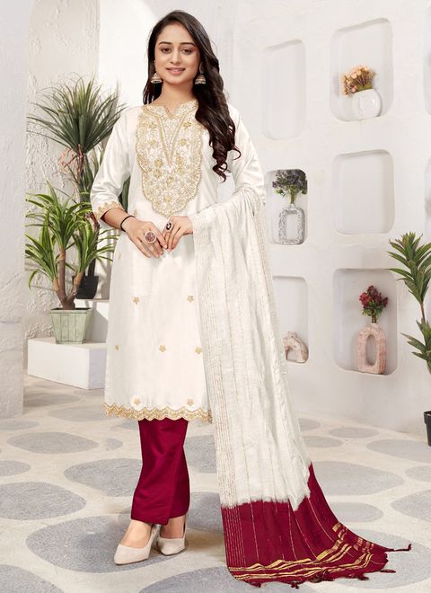 White-Rayon-Festival Wear-Embroidery Work-Readymade Kurti Set-AL-FATHIMA-SHREELEELA-1006