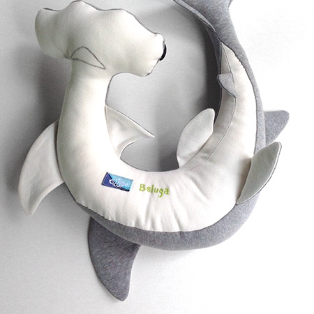 Design No.HS191 - 【3D Pattern】Hammerhead Shark Travel Neck Pillows - Pillows & Cushions - Cotton & Hemp Gray