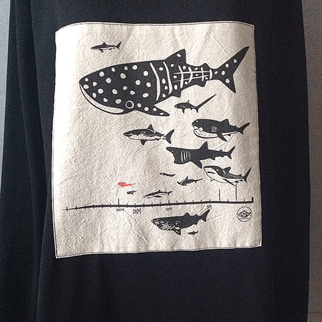 鯊魚印花有機棉長袖T-Shirt