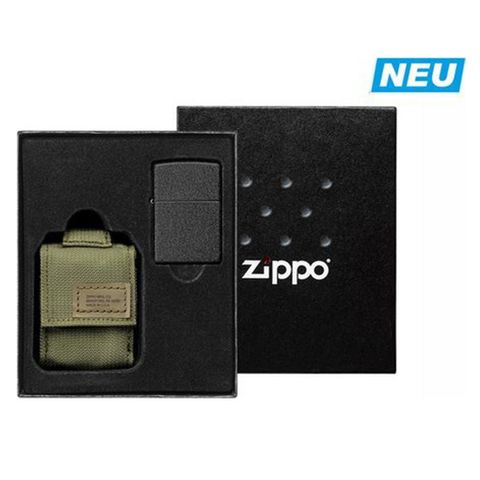 Zippo Lighter Black Crackle Set Mit Nylon Pouch Green 60005676.jpg