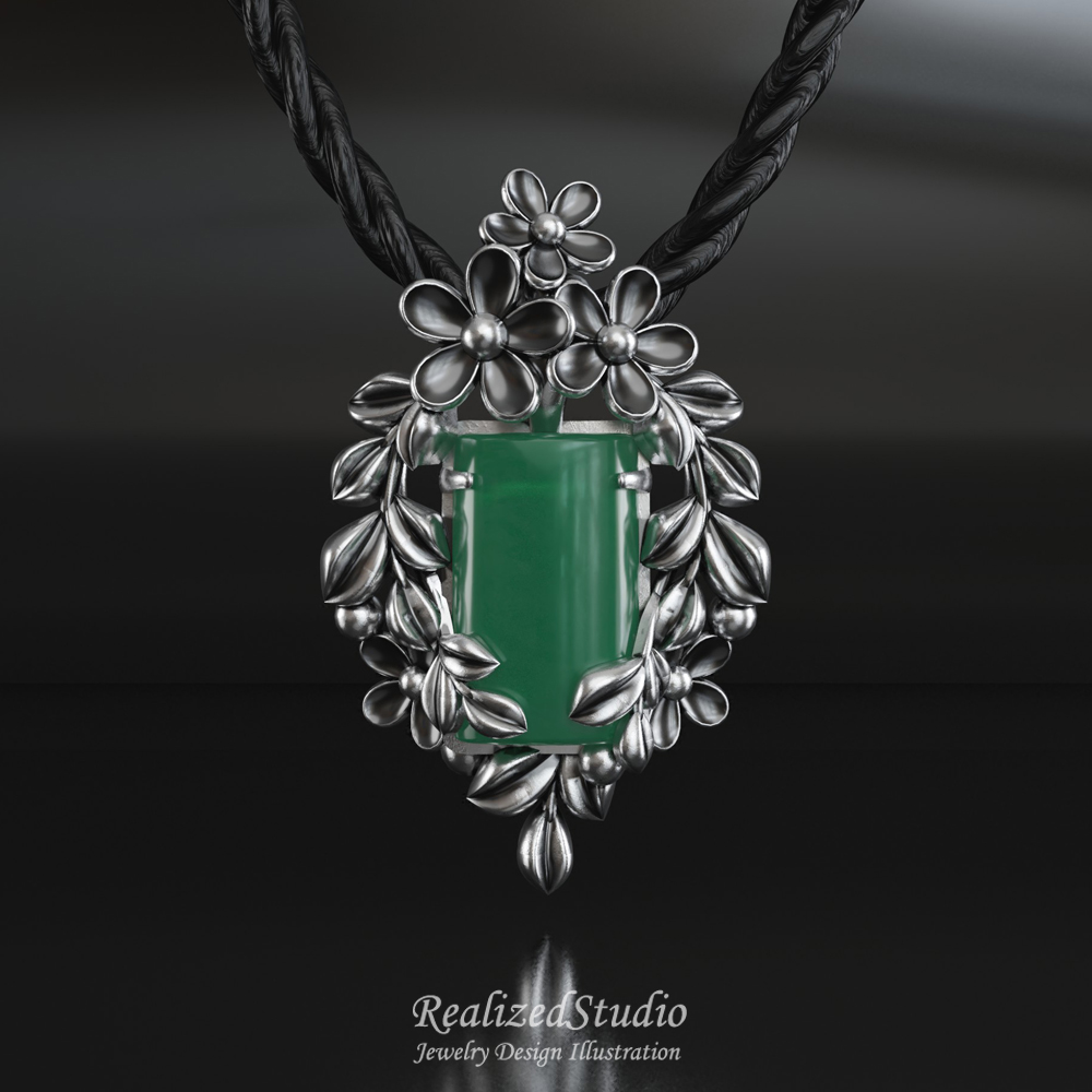 P20307 green chalcedony vine pendant realizedstudio design illustration gouache rzsk