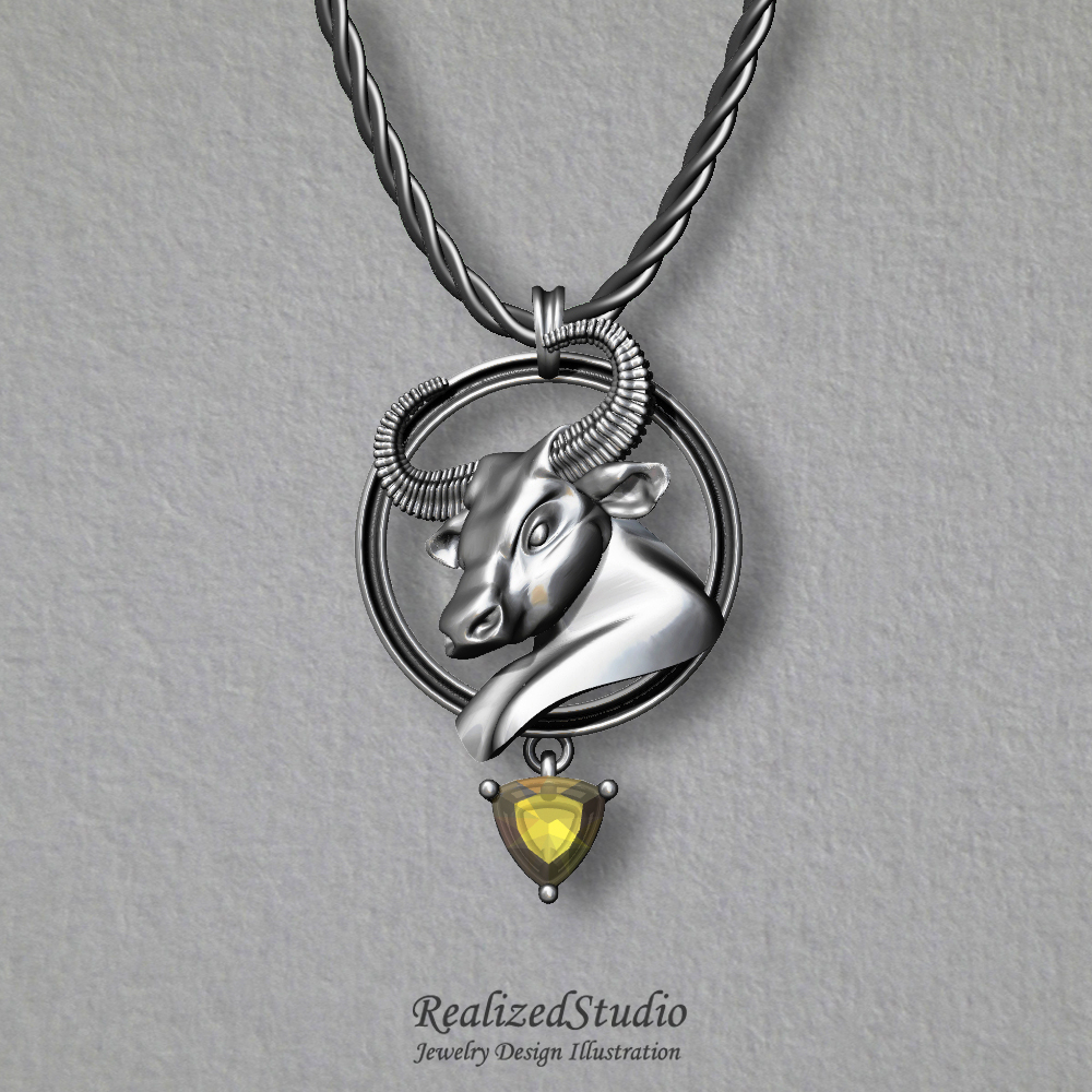 P21210 ox silver pendant yellow beryl realizedstudio design illustration gouache rzsk