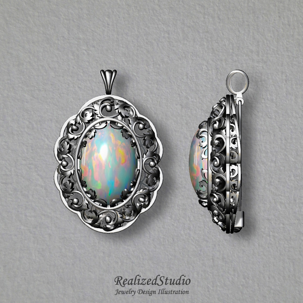 p21402 opal silver broooch pendant bespoke realizedstudio design illustration gouache rzsk