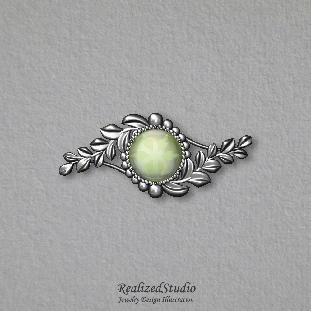 H20803 peridot silver brooch realizedstudio design illustraion render gouache rzsk