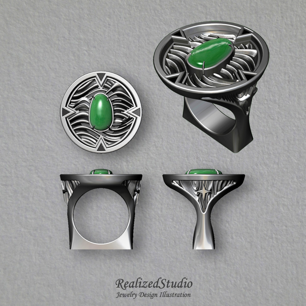 ZR21V081102 jadeite silver ring bespoke realizedstudio design illustration gouache rzsk