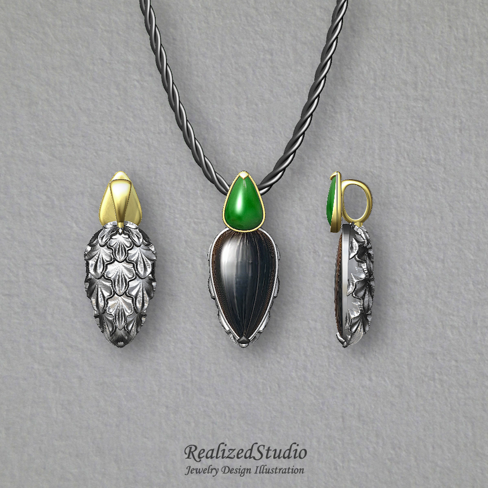 P22905n267 blk sunstone jadeite pendant rzskd realizedstudio design illustration gouache rzsk