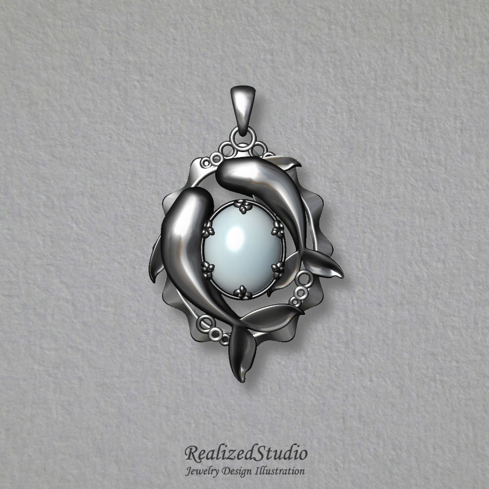 whale dace silver gem pendant realizedstudio design rzsk