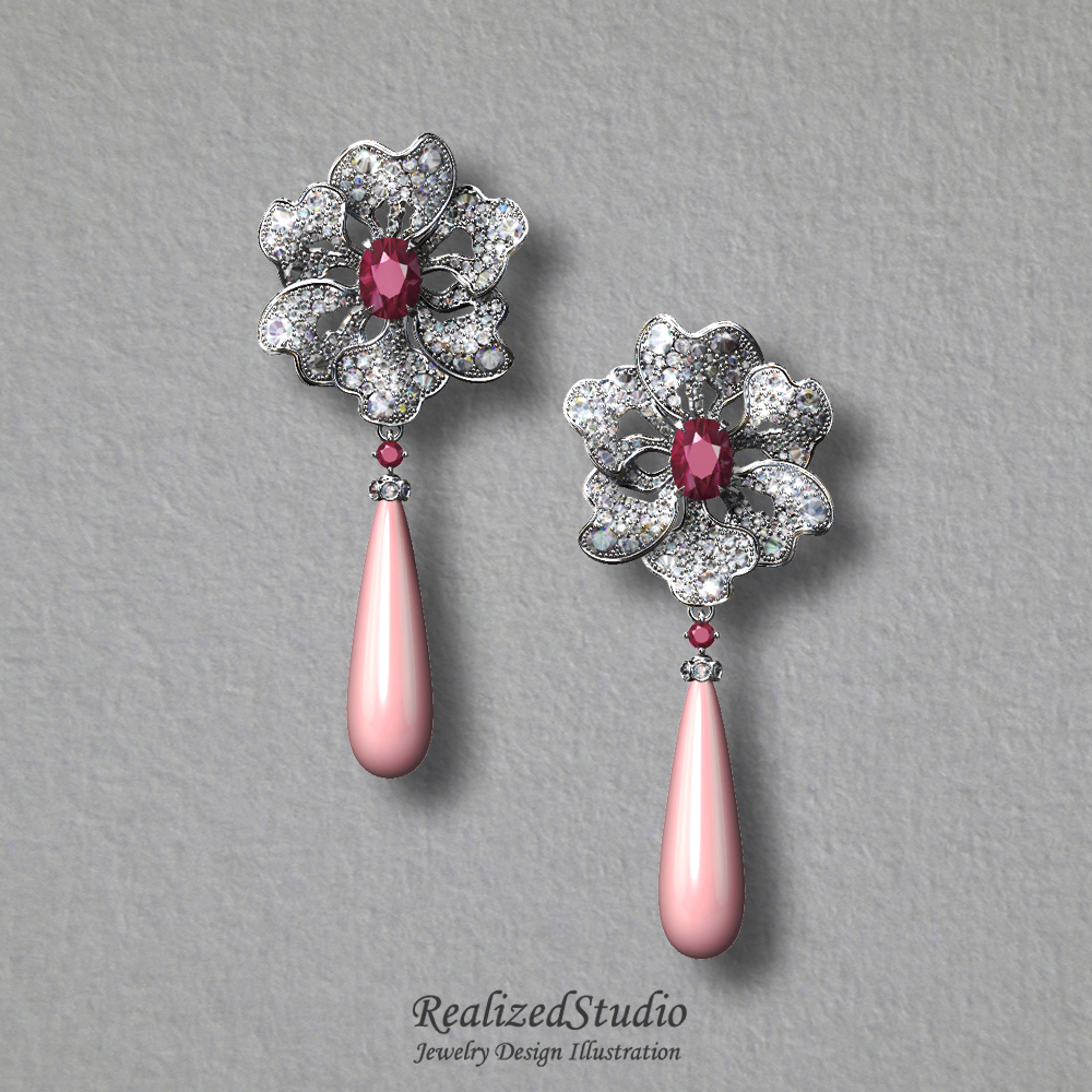 E20217 floral coral earrings realizedstudio design illustration gouache rzsk