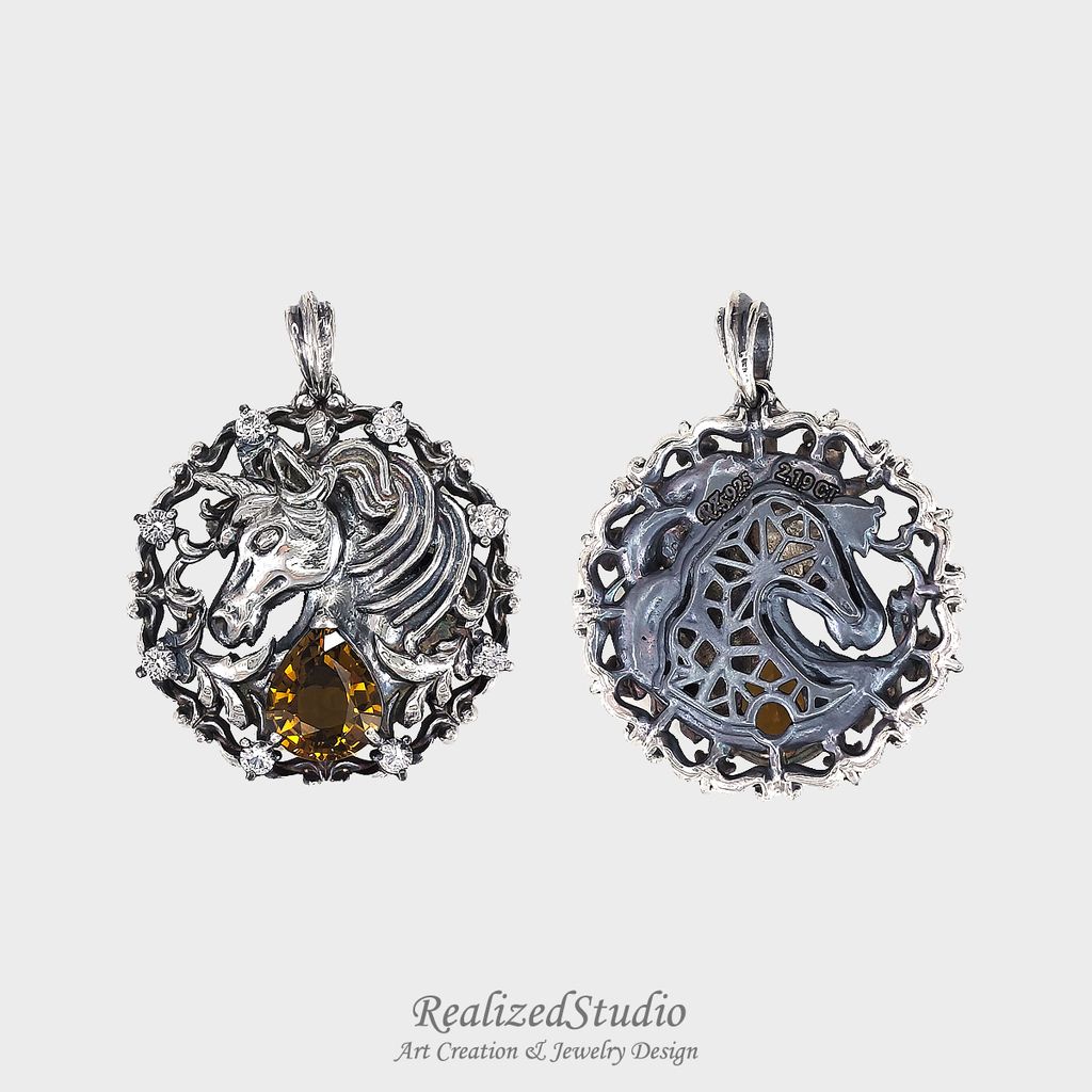 P26105n101 unicorn horse talisman 28mm Tourmaline golden yellow rzsk 005