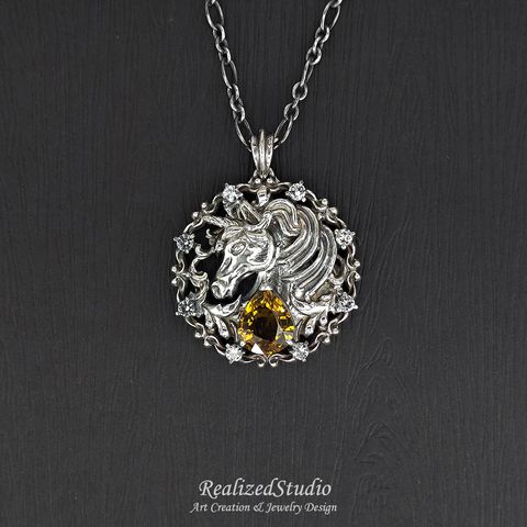 P26105n101 unicorn horse talisman 28mm Tourmaline golden yellow rzsk 001