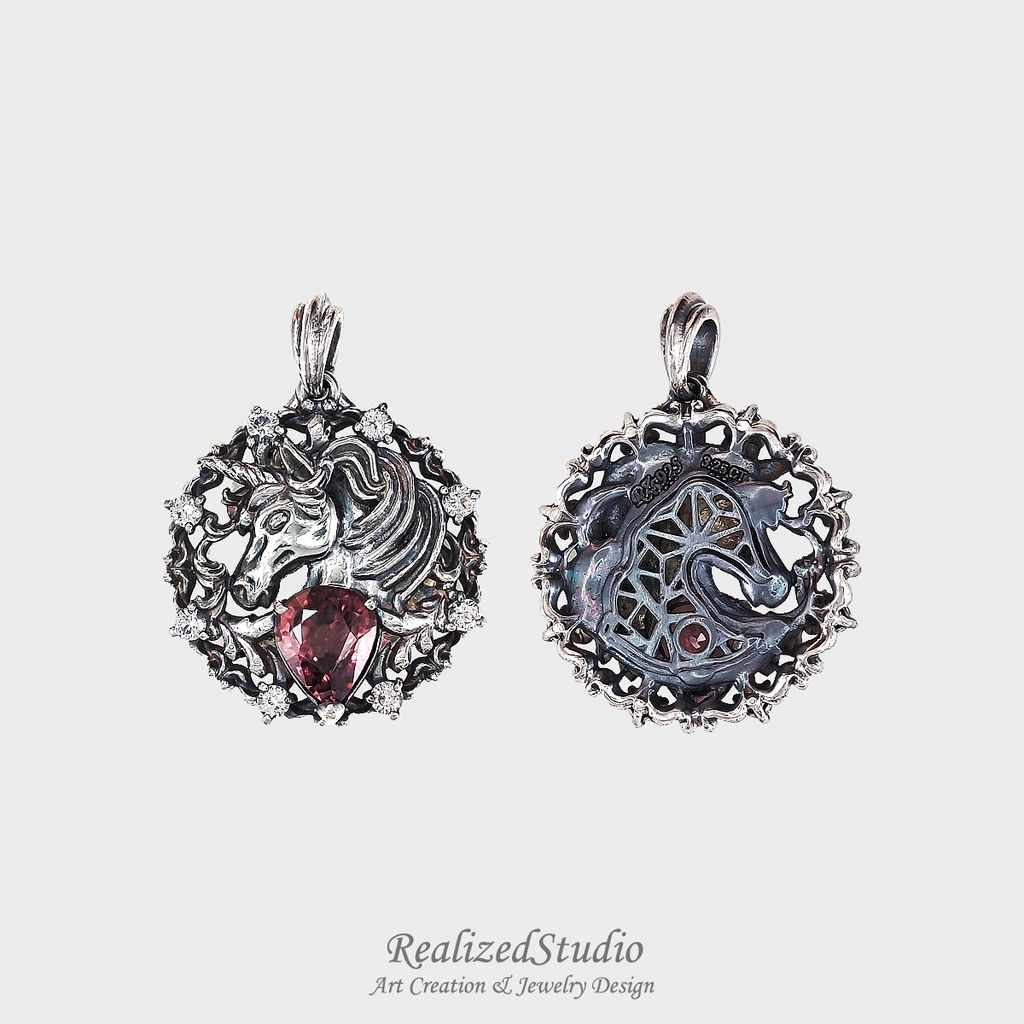 P26105n74 unicorn horse talisman 25mm zircon red borwn rzsk 005