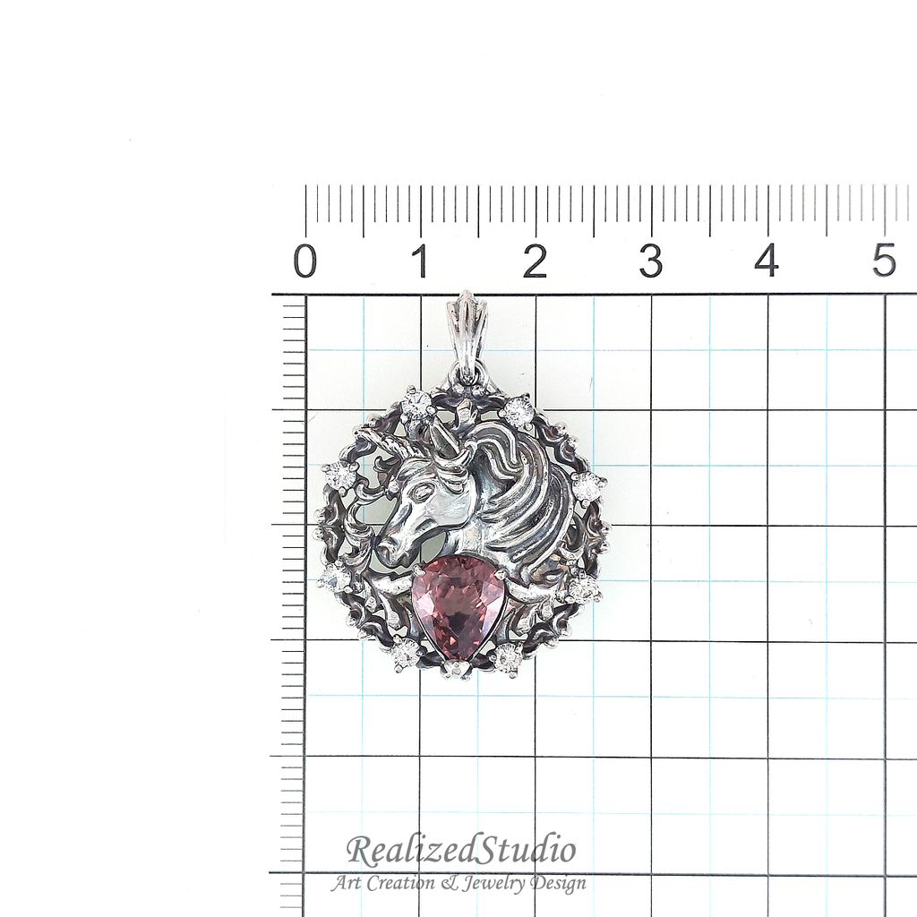 P26105n74 unicorn horse talisman 25mm zircon red borwn rzsk 004