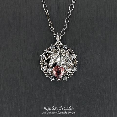 P26105n74 unicorn horse talisman 25mm zircon red borwn rzsk 001