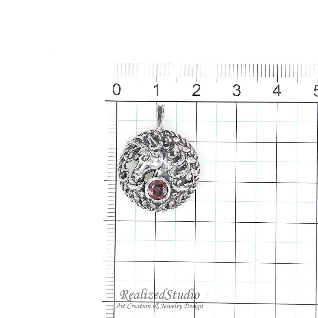 P26100n59-1 unicorn horse amulet pendant 20mm zircon red brown rzsk 005