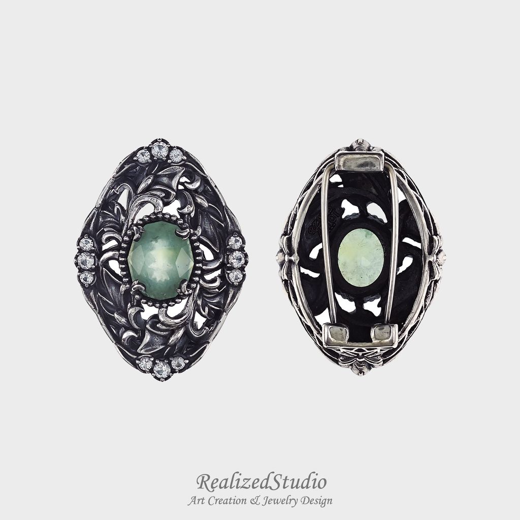 HP25413n288 artnouveau floral relief brooch prehnite rzsk 000