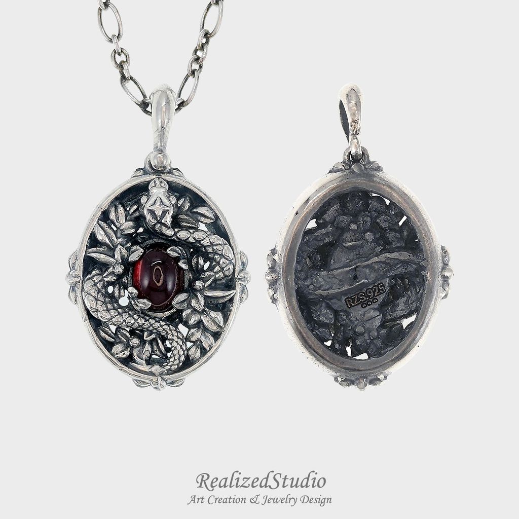 P25101n16 snake garden pendant garnet red rzsk 001-2