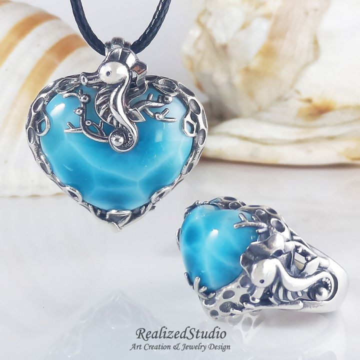ZPR18307 larimar heart pendant ring ocean rzsk 003