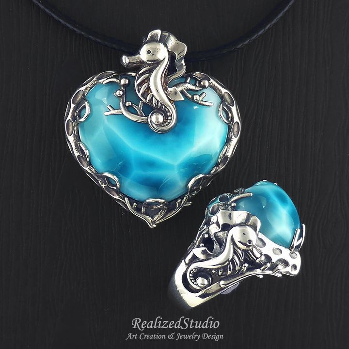 ZPR18307 larimar heart pendant ring ocean rzsk 002
