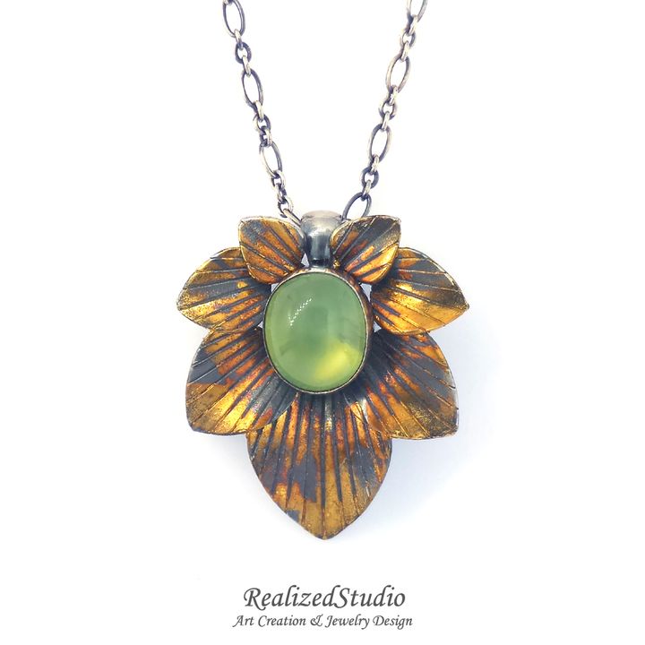 P20809 003 keum-boo-golden-leaf-prehnite-pendant RealizedStudio Jewelry