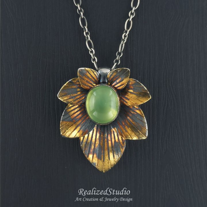 P20809 004 keum-boo-golden-leaf-prehnite-pendant RealizedStudio Jewelry