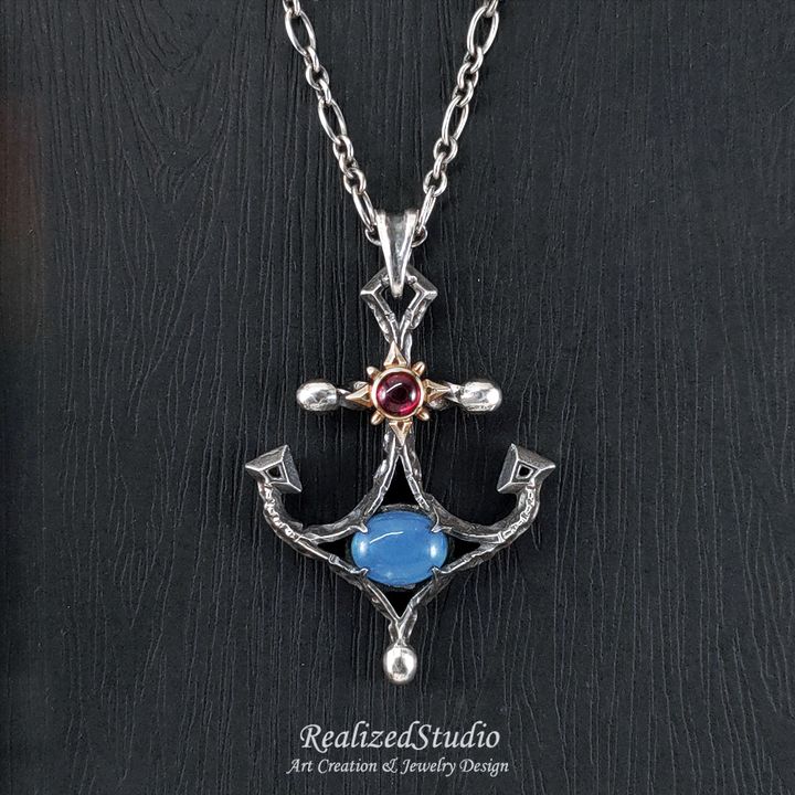P22806n235d 001 anchor-motif-silver-pendant-aquamarine RealizedStudio Jewelry