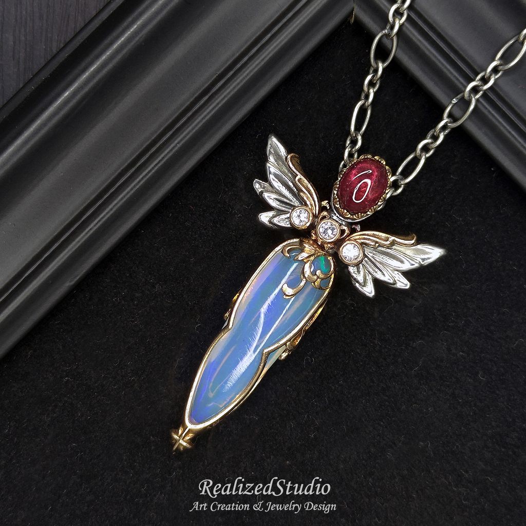 P23423n205 003 elf angel wings sowrd opal pendant