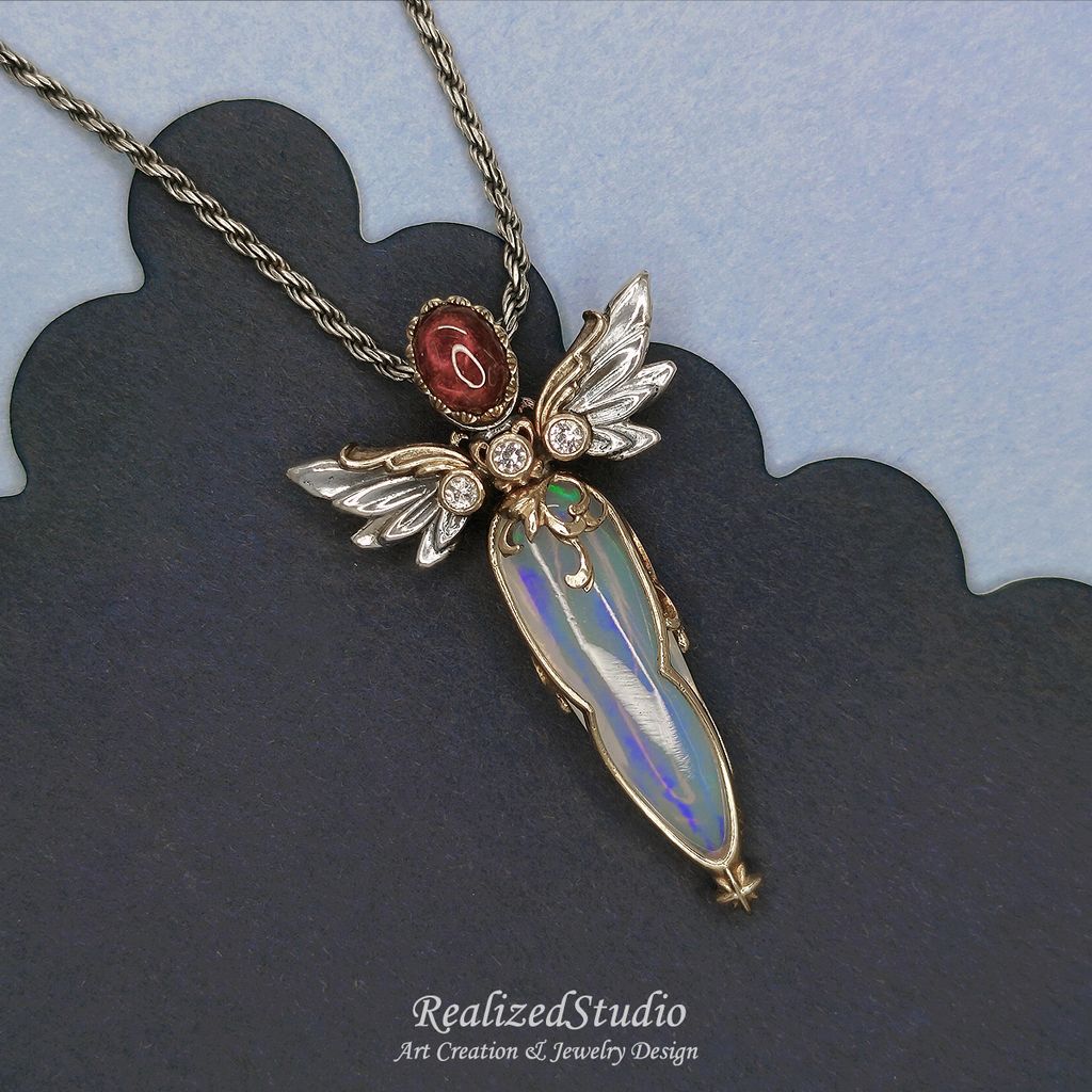 P23423n205 009 elf angel wings sowrd opal pendant