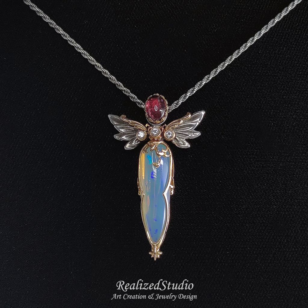 P23423n205 007 elf angel wings sowrd opal pendant