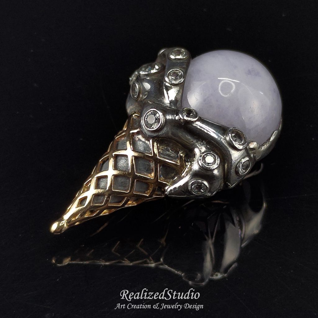 HP23725n45 014 lavender purple jadeite brooch ice cream cone design