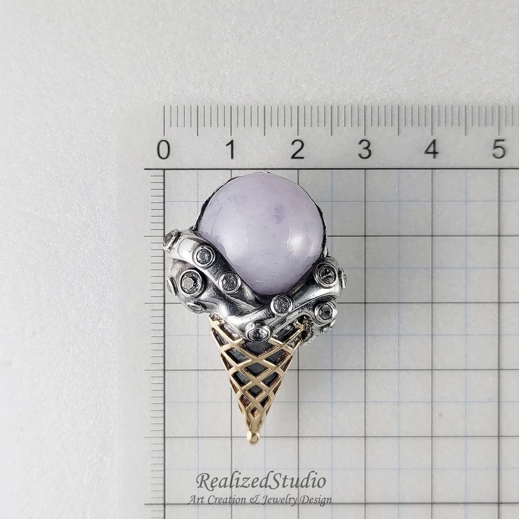 HP23725n45 011 lavender purple jadeite brooch ice cream cone design