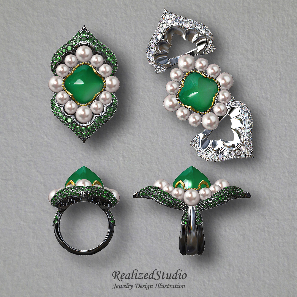 R22W30 rzsk002 WADA Awards 2023 winning design wedding ring emerald pearl diamond