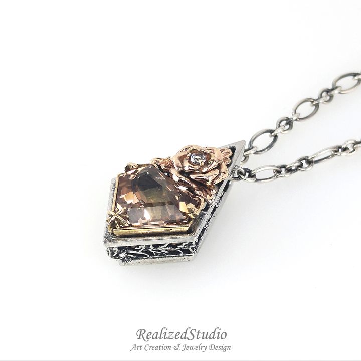 P24428n302 Golden Rose Empire Topaz Pendant 008 flower motif rose necklace RealizedStudio jewelry