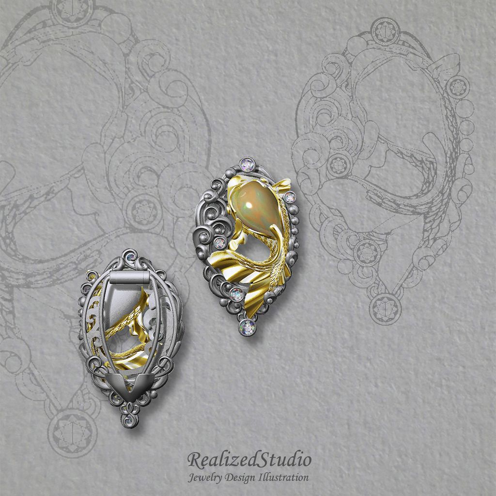 HP24310n289 koi fish opal brooch pendant design rzsk000