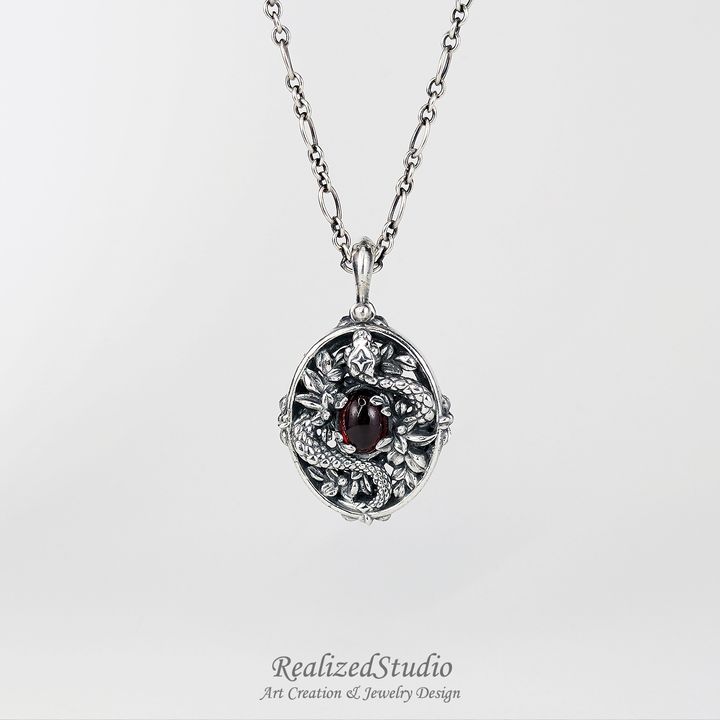 P25101n16 snake garden pendant garnet red rzsk 009 RealizedStudio jewelry