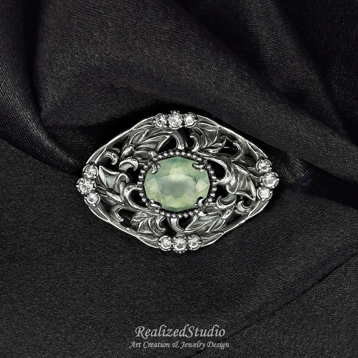 RZSHP25413n288 prehinte silver brooch vine leaf art nouveau jewely RealizedStudio 001