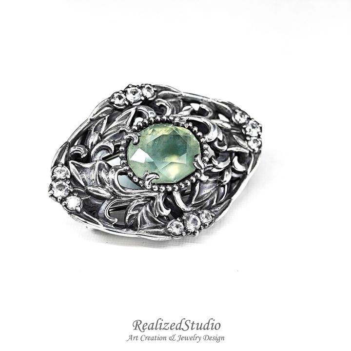 RZSHP25413n288 prehinte silver brooch vine leaf art nouveau jewely RealizedStudio 002