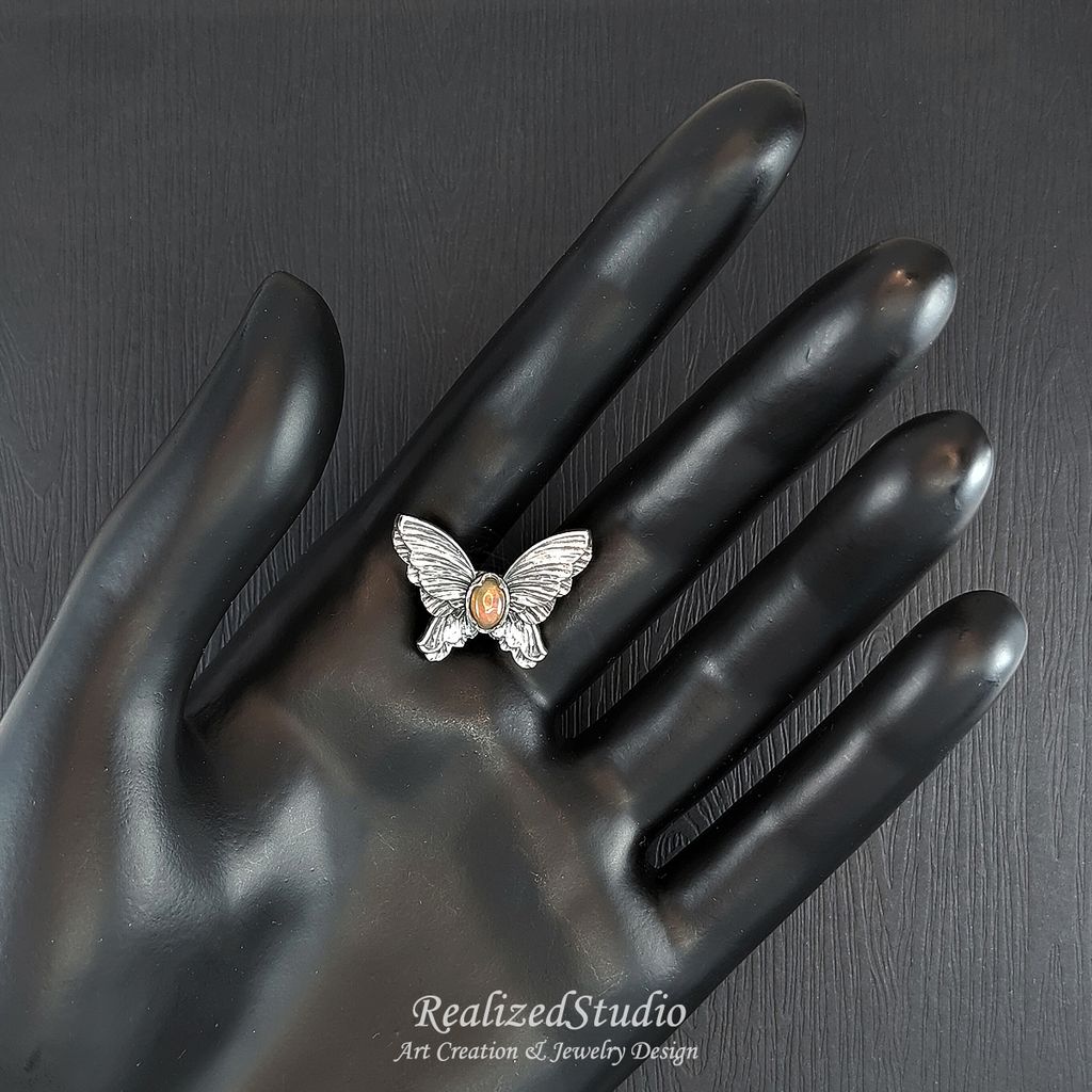 HP25908n243 005 orange-opal-silver-butterfly-pin-textured-wings RealizedStudio Jewelry