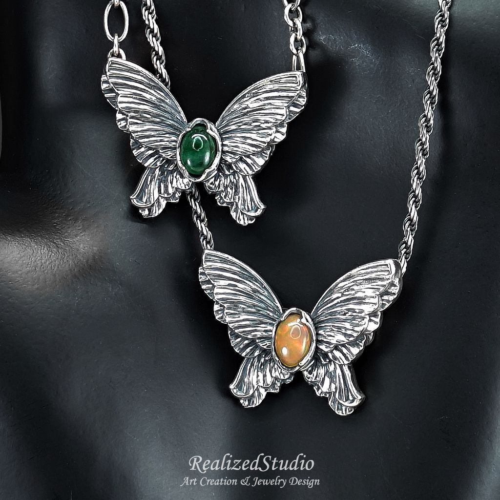 HP25908n140 jade green butterfly silver pin brooch pendant RealizedStudio 011