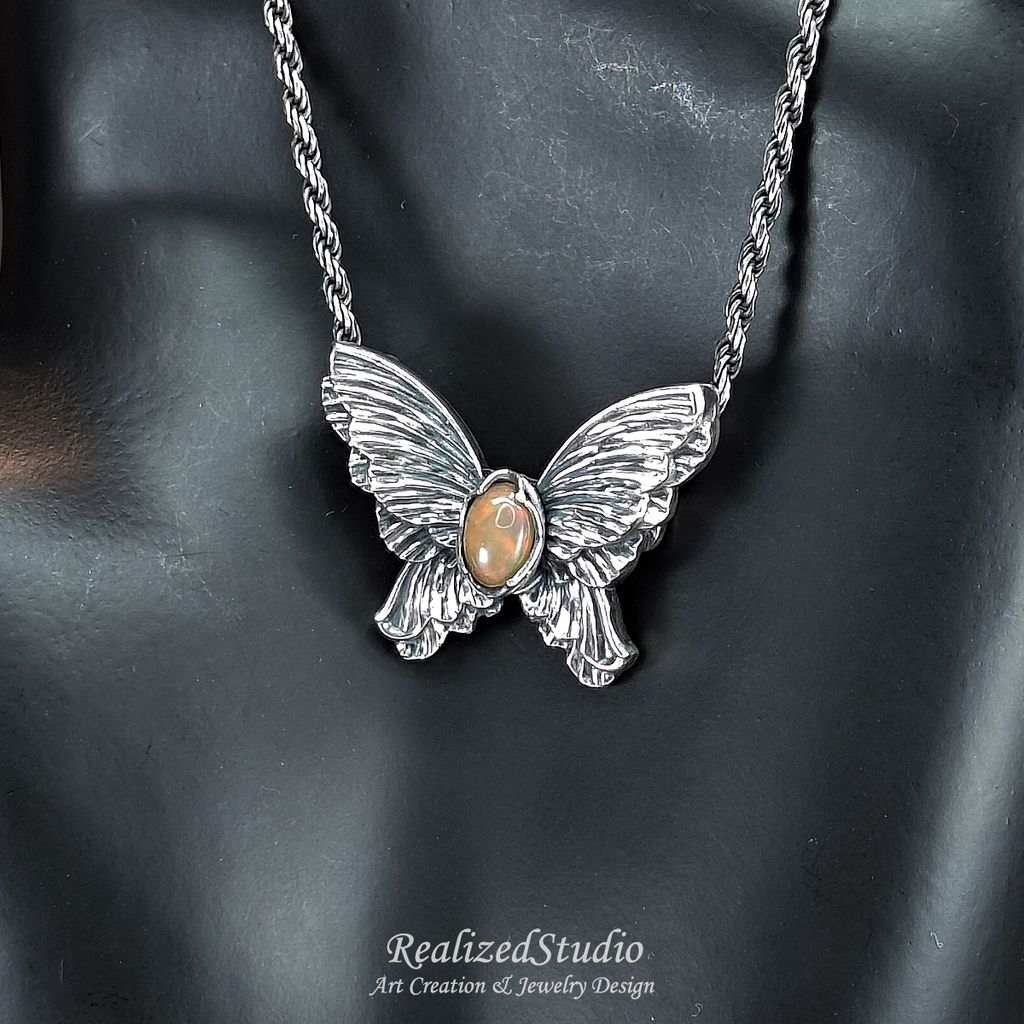 HP25908n243 009 orange-opal-silver-butterfly-pin-textured-wings RealizedStudio Jewelry